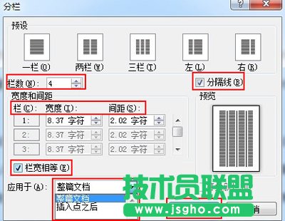 設(shè)置分欄